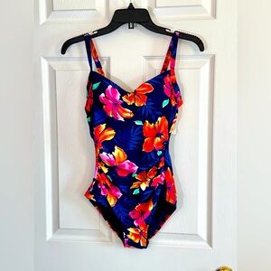 Lands' End Floral One Piece Swimsuit - Blue and Orange